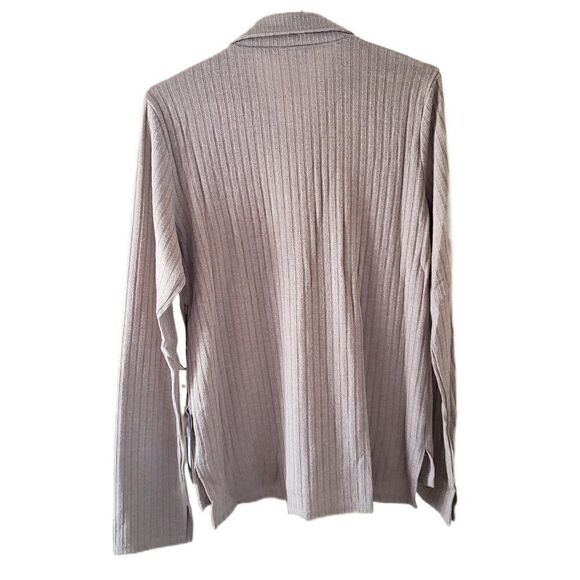 New Wados WDS Beige Long-Sleeve Collared Button-Up Knit Top - Picture 2 of 3